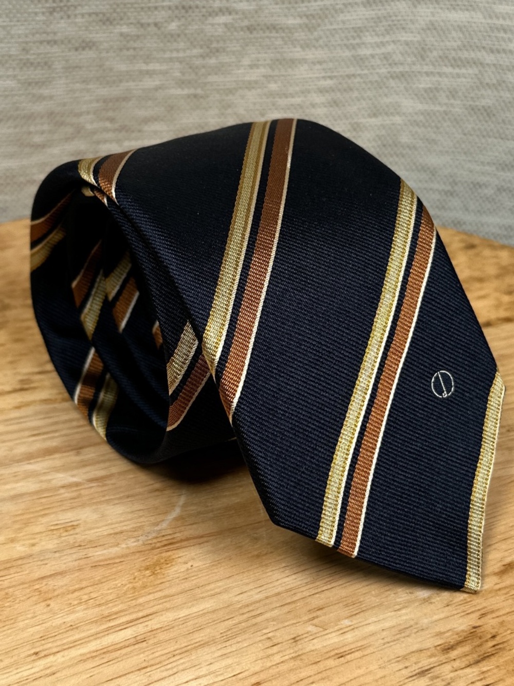 Vintage 90s Dunhill Silk Slim 3in Blue Gold Striped Made in Italy Tie